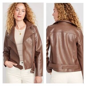 Old Navy, faux brown leather biker jacket